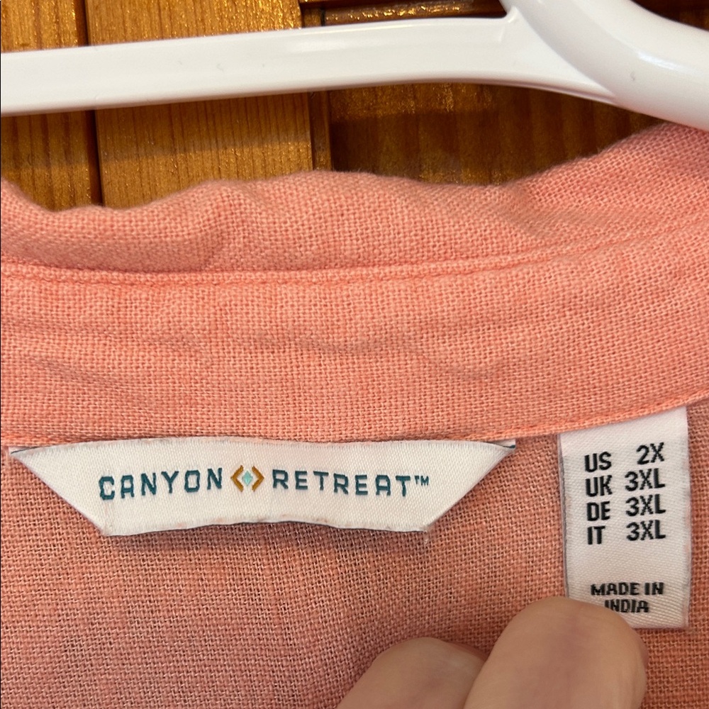 Canyon Retreat Coral Embroidered Linen Top Plus 2X New Button‑Down Roll‑Tab - Picture 2 of 11